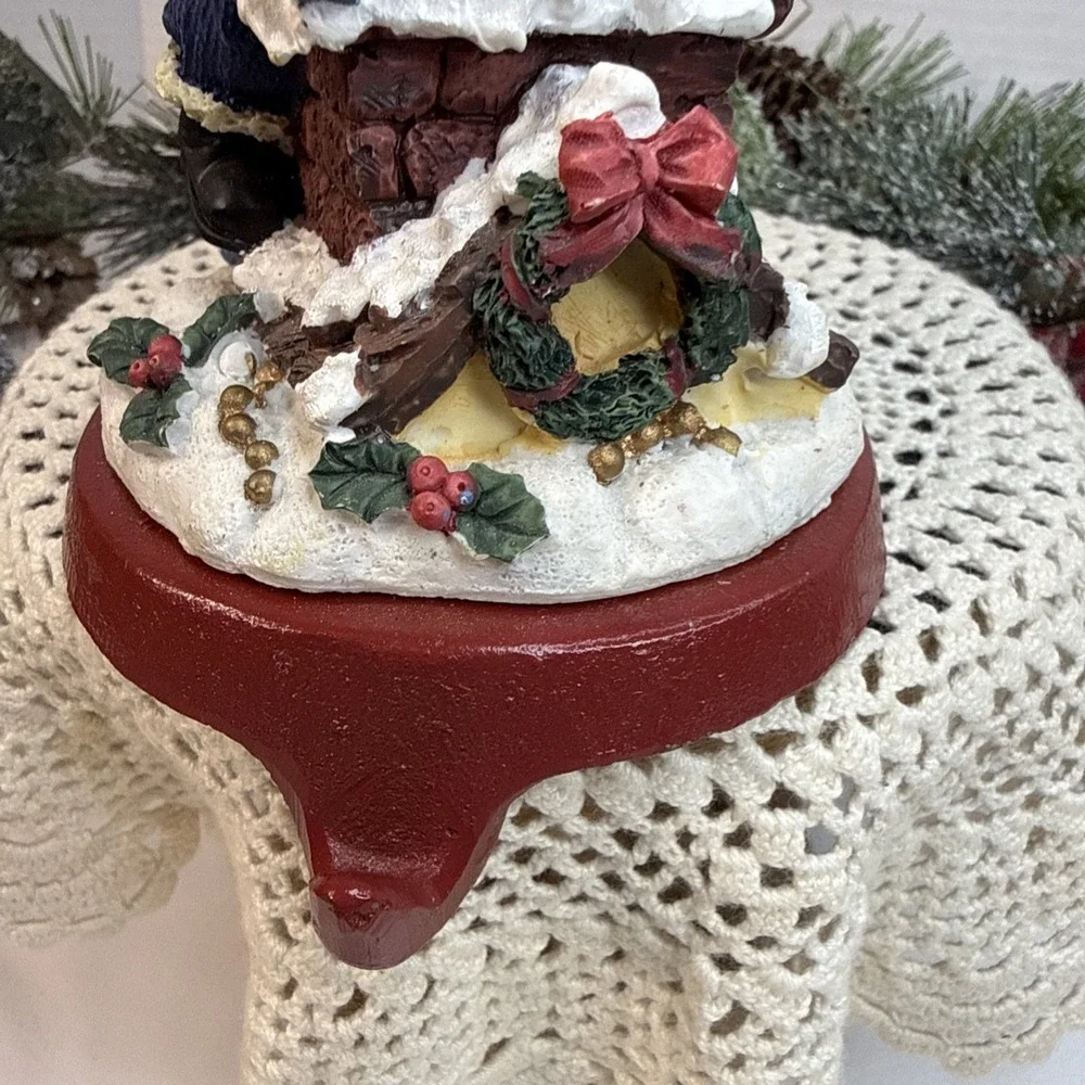 Cast Iron Base Santa with Bag of Toys Chimney Christmas Stocking Hanger Holder